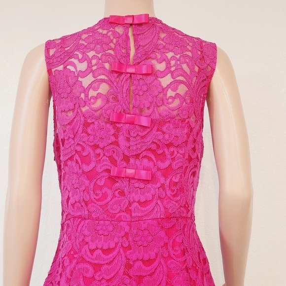 Alexia Admor Hot Pink Lace Dress Lined With Bow Back Details Size M - Picture 7 of 13